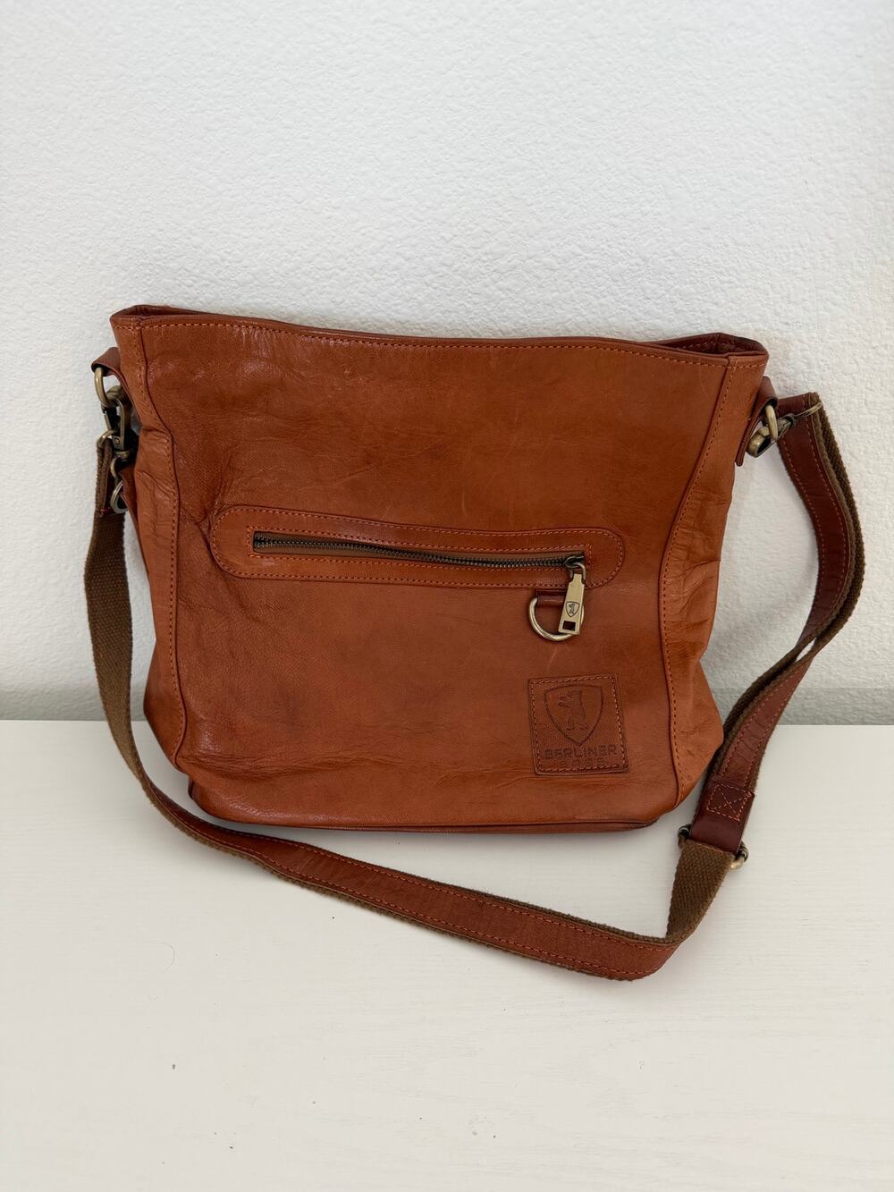 Berlinger Bags Siena Vintage Leather Cognac Crossbody Tote Purse